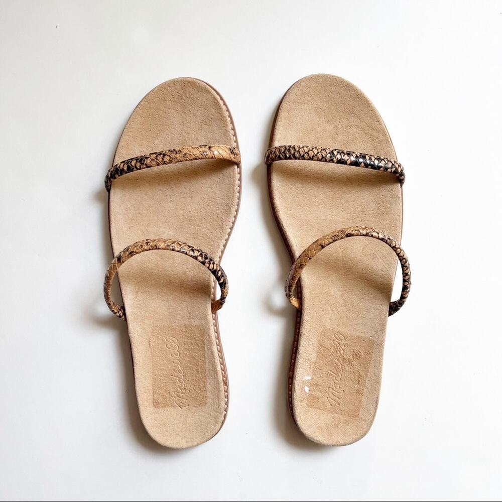 Madewell Tan Suede Sandals with Brown Snake-Print Straps